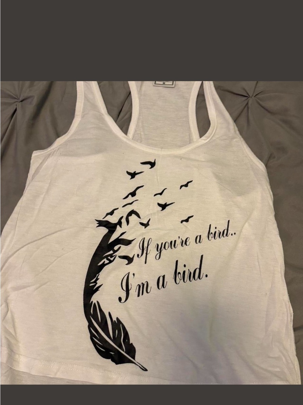 Exist White Racerback Tank with Black Graphic